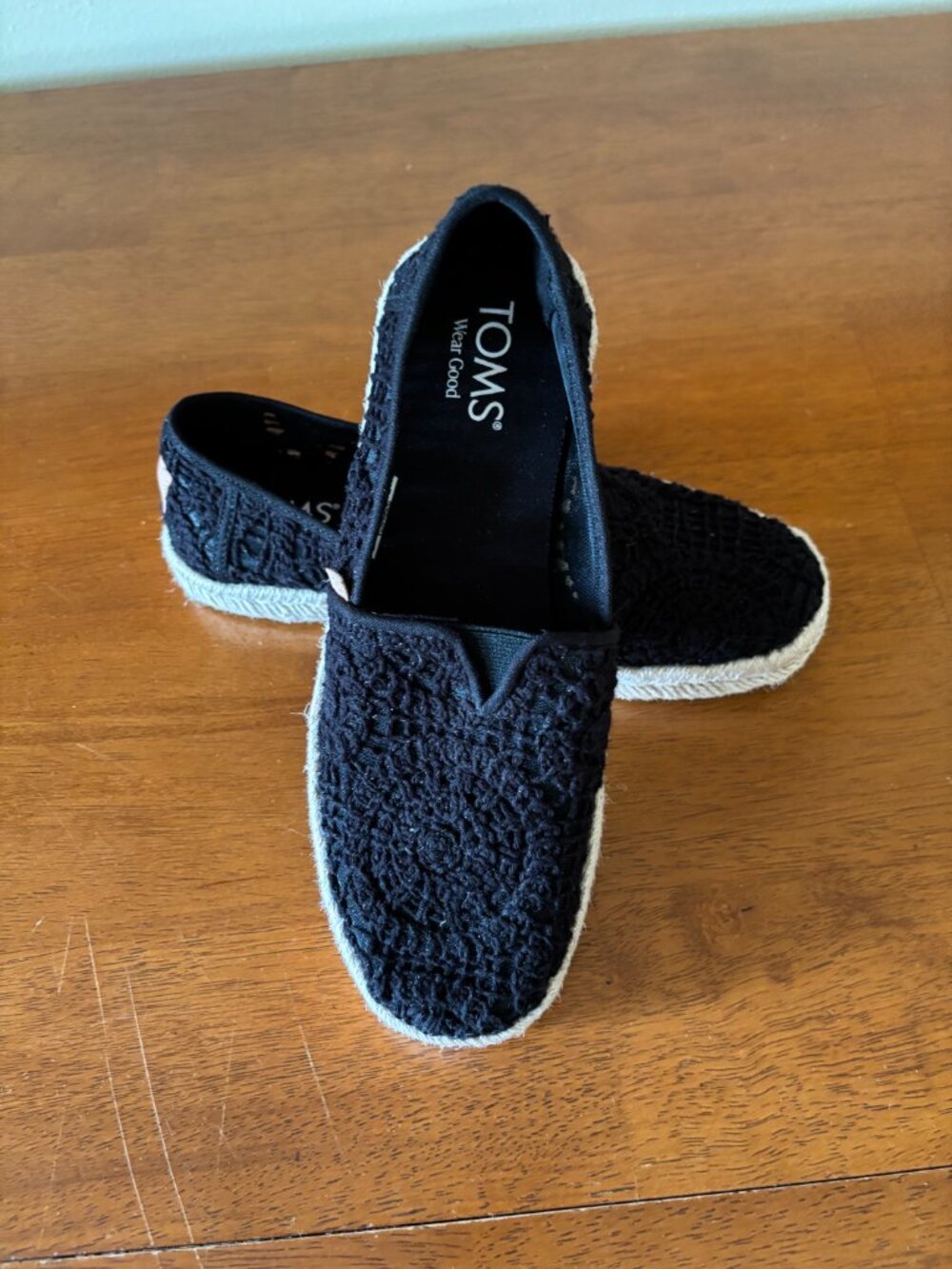 Toms Women's Shoes Slip on Espadrille 10021938 Black Crochet Lace Size 7